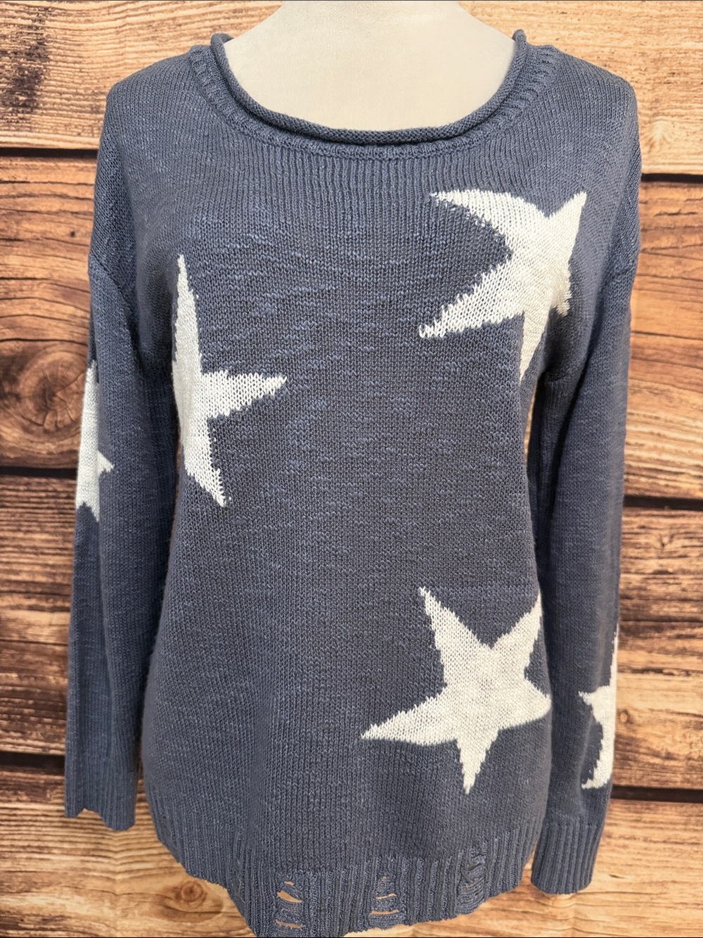 Maurices Navy Blue Star Intarsia Crewneck Sweater